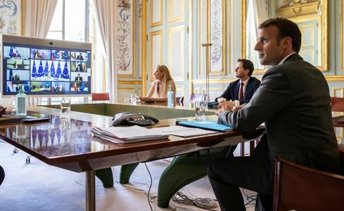 French President Emmanuel Macron in yesterday’s European Council videoconference.
