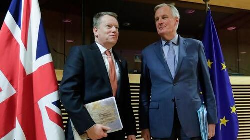 David Frost and Michel Barnier at the start of the UK-EU negotiation, Brussels, March 2020.
