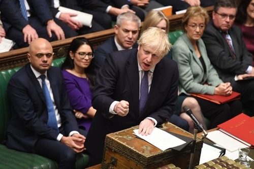 British Prime Minister Boris Johnson speaking in the House of Commons Friday in support of the revised EU Withdrawal Agreement Bill.