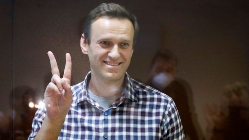 Alexei Navalny in a Moscow courtroom on February 20.