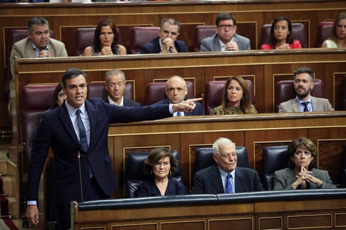 Spanish Acting Prime Minister Pedro Sánchez in the Congress of Deputies.