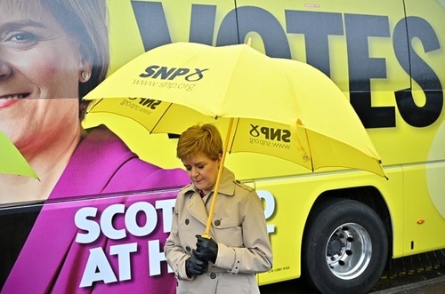Nicola Sturgeon, First Minister of Scotland and leader of the Scottish National Party, campaigning prior to Thursday’s election.