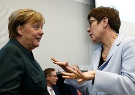 German Chancellor Angela Merkel and CDU chair Annegret Kramp-Karrenbauer at Feb. 11 meeting of CDU Bundestag group.