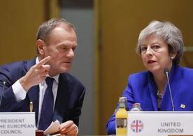 European Council President Donald Tusk and UK Prime Minister Theresa May at yesterday’s European Council meeting.
