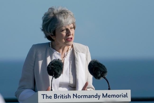 Prime Minister Theresa May at the inaugural ceremony of the British Normandy Memorial, June 6, 2019.