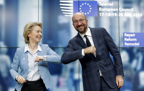 European Commission President Ursula von der Leyen and European Council President Charles Michel after Tuesday’s agreement on recovery plan and MFF.